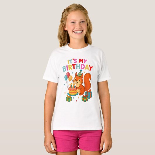 Cute Birthday Squirrel Celebration Party Design T-shirt (Voorkant volledig)
