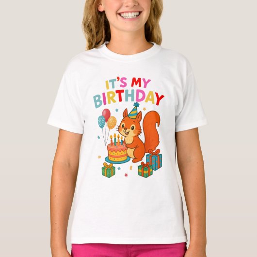 Cute Birthday Squirrel Celebration Party Design T-shirt (Voorkant)
