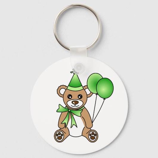 Cute Birthday Teddy Bear - Green Sleutelhanger (Voorkant)
