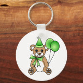 Cute Birthday Teddy Bear - Green Sleutelhanger (Voorkant)