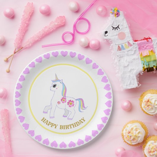 Cute Birthday Unicorn Papieren Bordje (Feest)