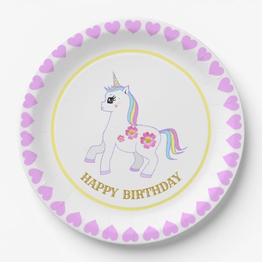 Cute Birthday Unicorn Papieren Bordje (Voorkant)