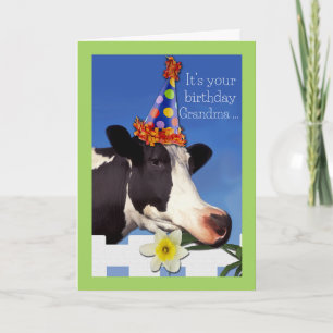 Cute Birthday voor oma met Funny Koe Card Kaart