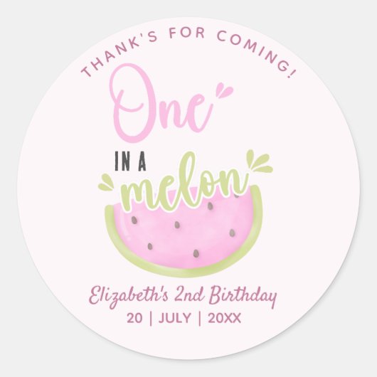 Cute Birthday watermelon Girl one in a melon Ronde Sticker (Voorkant)