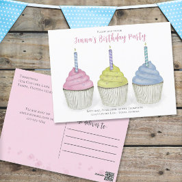 Cute Birthday Waterverf Cupcakes Whimsical Briefkaart