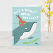 Cute Birthday Whale in Party pet for Grandson Kaart (Gele Bloem)