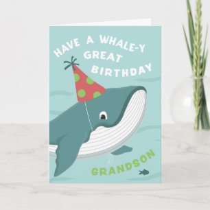 Cute Birthday Whale in Party pet for Grandson Kaart