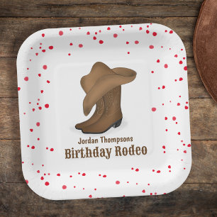 Cute Birthday Whimsical Cowboy Rodeo Simple Papieren Bordje