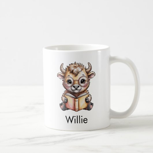 Cute Bison Reading a Book Custom Koffiemok (Rechts)