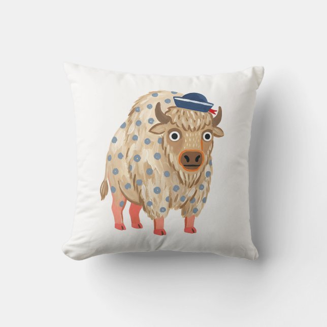 Cute Bizon Navy Stippen Worp Kussen (Voorkant)