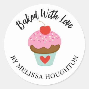 Cute Bked with Love Cupcake Sticker