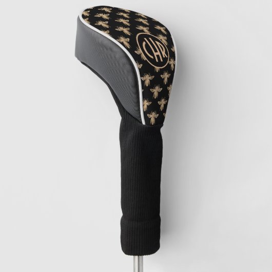 Cute Black and Gold Queen Bee Monogram Golfheadcover (Schuin)