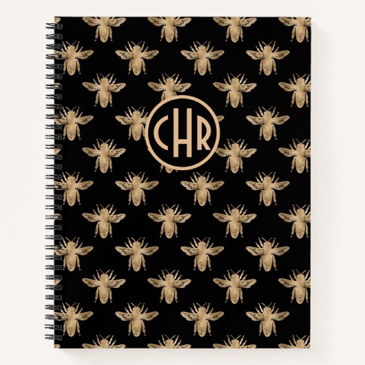 Cute Black and Gold Queen Bee Monogram Notitieboek (Voorkant)