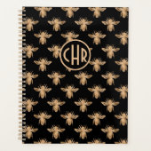 Cute Black and Gold Queen Bee Monogram Planner (Voorkant)