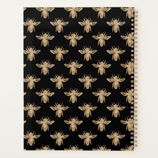 Cute Black and Gold Queen Bee Monogram Planner (Achterkant)