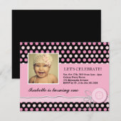 Cute Black and Pink Birthday Party Invitation Kaart (Voorkant / Achterkant)