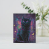Cute Black and Purple Cat Fairy Briefkaart (Staand voorkant)