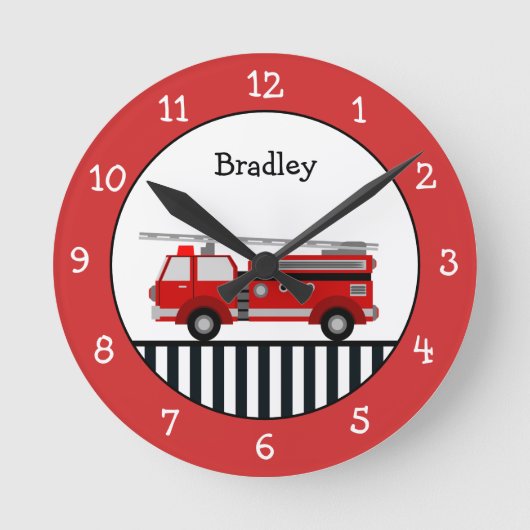 Cute Black and Red Fire Truck, speciaal gepersonal Ronde Klok (Voorkant)