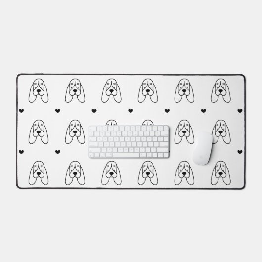 Cute Black and White Basset Hound Pattern Bureaumat (Keyboard & Muis)