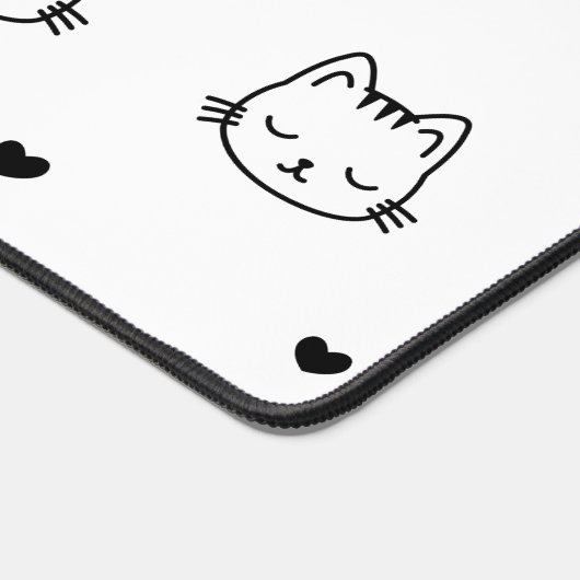 Cute Black and White Cat and Heart Pattern Bureaumat (Hoek)