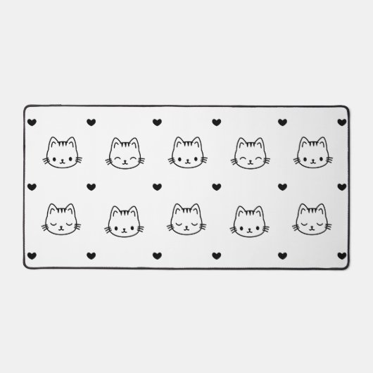 Cute Black and White Cat and Heart Pattern Bureaumat (Voorkant)