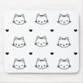 Cute Black and White Cat and Heart Pattern Muismat (Voorkant)