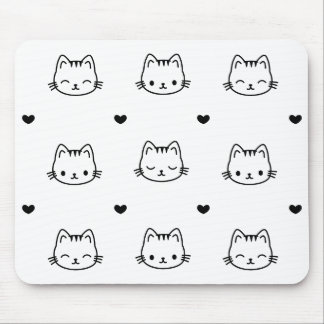 Cute Black and White Cat and Heart Pattern Muismat