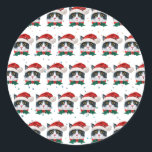 Cute Black and White Cat With Santa Hat Christmas Ronde Sticker<br><div class="desc">Cute Black and White Cat With Santa Hat Christmas Collar features a watercolor of a black and white cat with a red Santa's Hat and a red Christmas cat collar,  and background with colorful watercolor stars.</div>