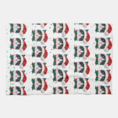 Cute Black and White Cat With Santa Hat Christmas Theedoek (Horizontaal)