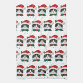 Cute Black and White Cat With Santa Hat Christmas Theedoek (Verticaal)