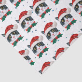 Cute Black and White Cat With Santa Hat Christmas Tissuepapier (Detail)
