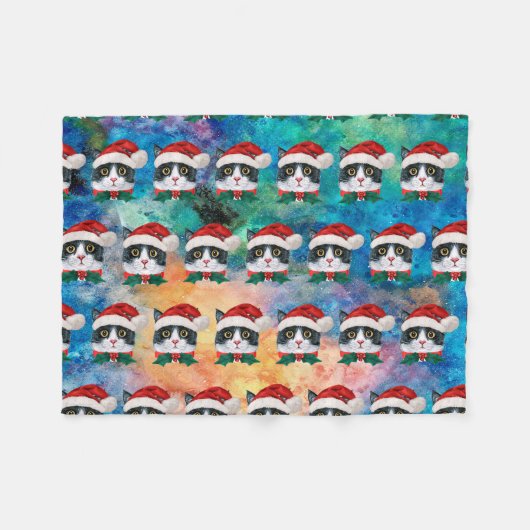 Cute Black and White Christmas Cat Faces Pattern Fleece Deken (Voorkant (Horizontaal))