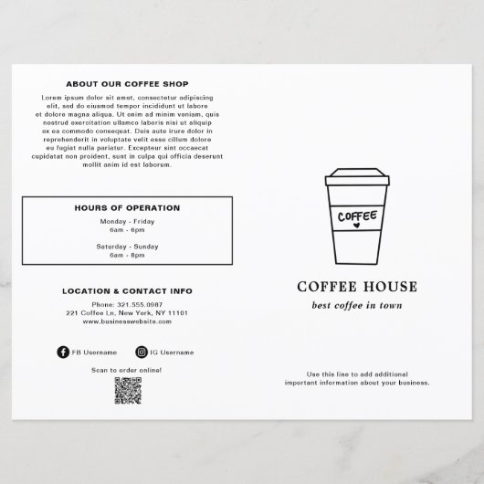 Cute Black and White Coffee Cup Coffee Shop Menu (Voorkant)