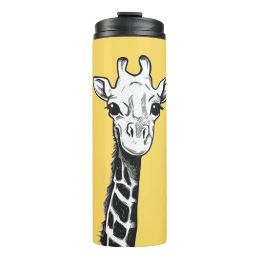Cute Black and White Giraffe Tekening Yellow Thermosbeker (Voorkant)