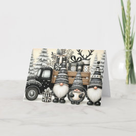 Cute Black and White Gnomes Christmas Feestdagen Kaart