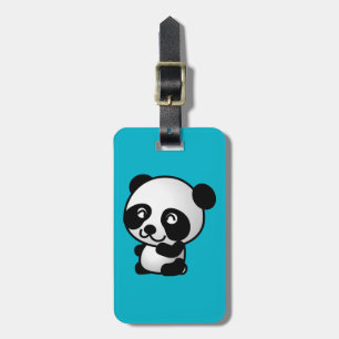 Cute black and white happy panda beer bagagelabel