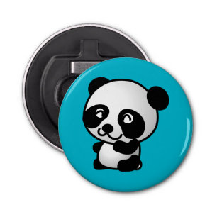 Cute black and white happy panda beer button flesopener