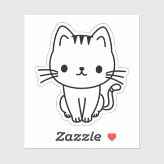 Cute Black and White Kawaii Cat Custom Die Cut Sticker