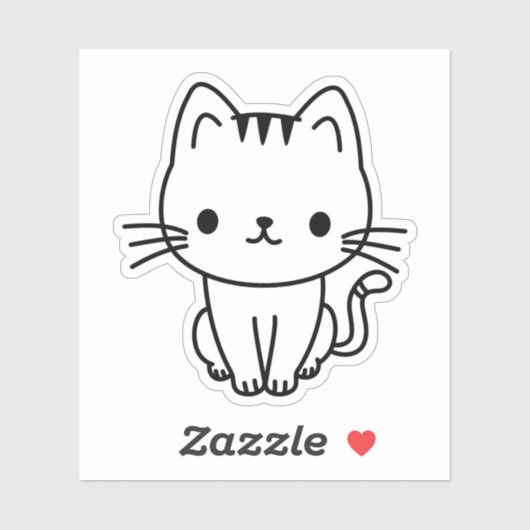 Cute Black and White Kawaii Cat Custom Die Cut Sticker (Vel)