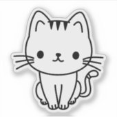 Cute Black and White Kawaii Cat Custom Die Cut Sticker (Voorkant)