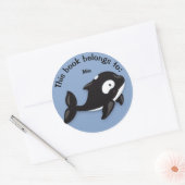 Cute Black and White Orca Whale Book Name Bord Ronde Sticker (Envelop)