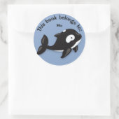Cute Black and White Orca Whale Book Name Bord Ronde Sticker (Tas)