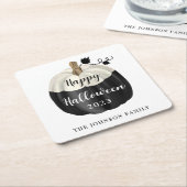 Cute Black and White Pumpkin Happy Halloween 2022 Kartonnen Onderzetters (Schuin)