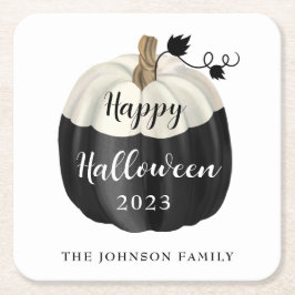 Cute Black and White Pumpkin Happy Halloween 2022 Kartonnen Onderzetters