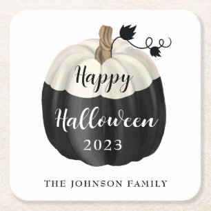Cute Black and White Pumpkin Happy Halloween 2022 Kartonnen Onderzetters
