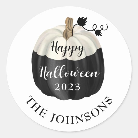 Cute Black and White Pumpkin Happy Halloween 2022 Ronde Sticker (Voorkant)