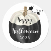 Cute Black and White Pumpkin Happy Halloween 2022 Ronde Sticker (Voorkant)