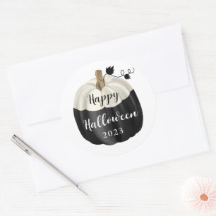 Cute Black and White Pumpkin Happy Halloween 2022 Ronde Sticker