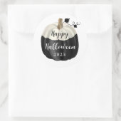 Cute Black and White Pumpkin Happy Halloween 2022 Ronde Sticker (Tas)