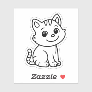 Cute Black and White Sitting Cat Custom die cut Sticker